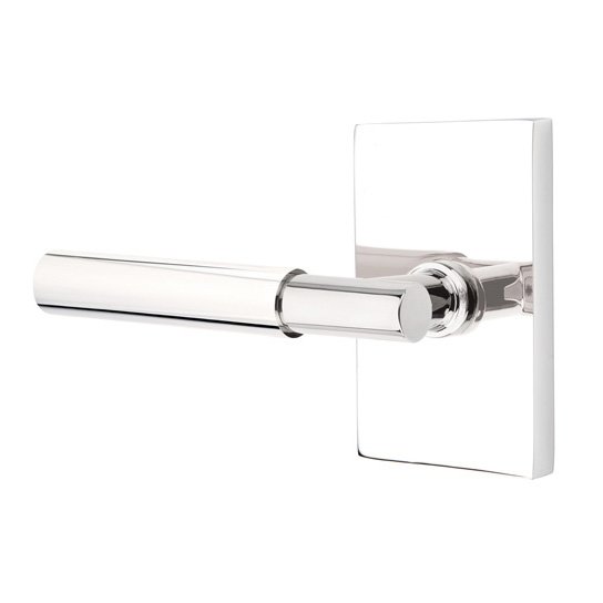 Privacy Myles Left Handed Lever with Modern Rectangular Rose in Polished Chrome
