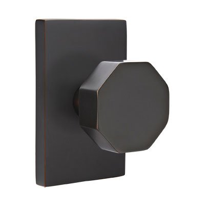 Privacy Octagon Door Knob With Modern Rectangular Rose in Oil Rubbed Bronze
