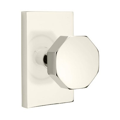 Privacy Octagon Door Knob With Modern Rectangular Rose in Polished Nickel
