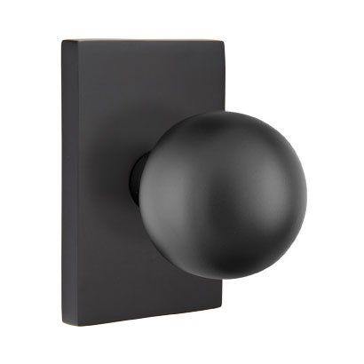 Privacy Orb Door Knob With Modern Rectangular Rose in Flat Black