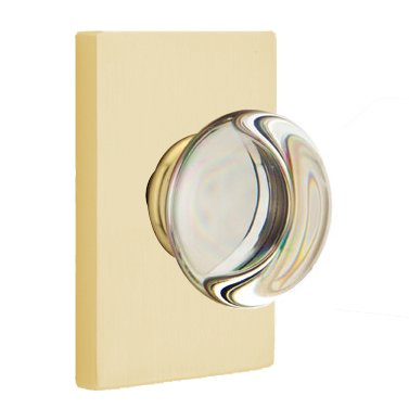 Providence Privacy Door Knob and Modern Rectangular Rose with Concealed Screws in Satin Brass