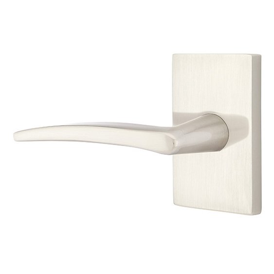 Privacy Poseidon Left Handed Door Lever And Modern Rectangular Rose with Concealed Screws in Satin Nickel