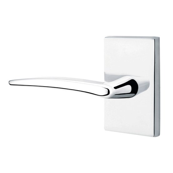 Privacy Poseidon Left Handed Door Lever And Modern Rectangular Rose with Concealed Screws in Polished Chrome