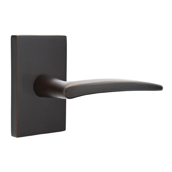Privacy Poseidon Right Handed Door Lever And Modern Rectangular Rose with Concealed Screws in Oil Rubbed Bronze