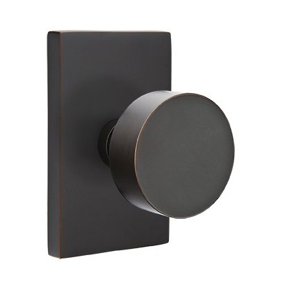 Privacy Round Door Knob And Modern Rectangular Rose With Concealed Screws in Oil Rubbed Bronze