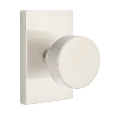 Privacy Round Door Knob And Modern Rectangular Rose With Concealed Screws in Satin Nickel
