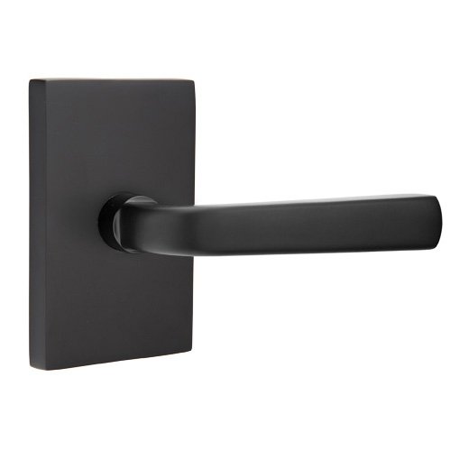 Privacy Sion Right Handed Door Lever With Modern Rectangular Rose in Flat Black