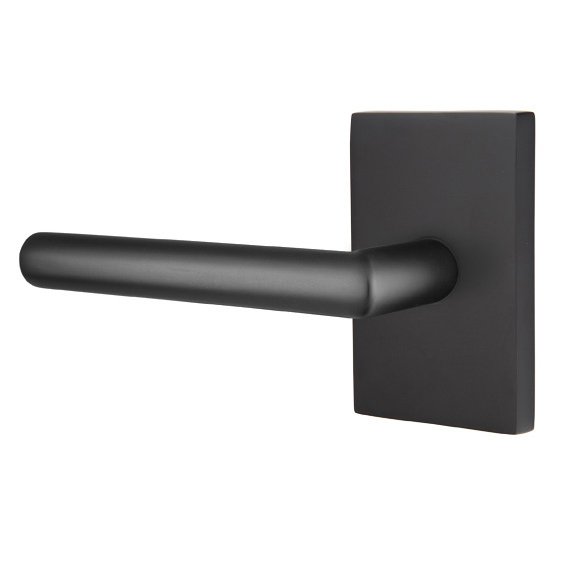 Privacy Stuttgart Left Handed Door Lever With Modern Rectangular Rose in Flat Black