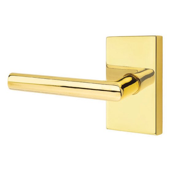 Privacy Stuttgart Left Handed Door Lever With Modern Rectangular Rose in Unlacquered Brass