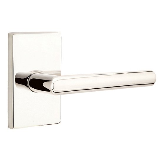 Privacy Stuttgart Right Handed Door Lever With Modern Rectangular Rose in Polished Nickel