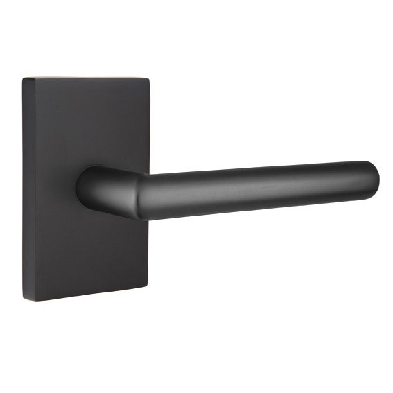 Privacy Stuttgart Right Handed Door Lever With Modern Rectangular Rose in Flat Black