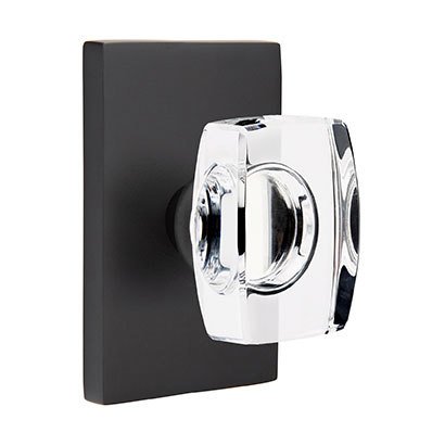 Windsor Privacy Door Knob with Modern Rectangular Rose in Flat Black