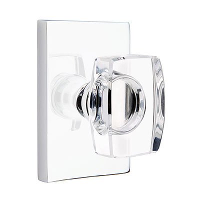 Windsor Privacy Door Knob with Modern Rectangular Rose in Polished Chrome