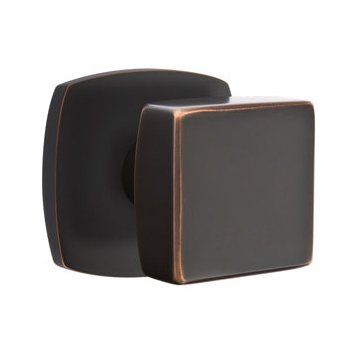 Single Dummy Square Knob with Urban Modern Rose in Oil Rubbed Bronze