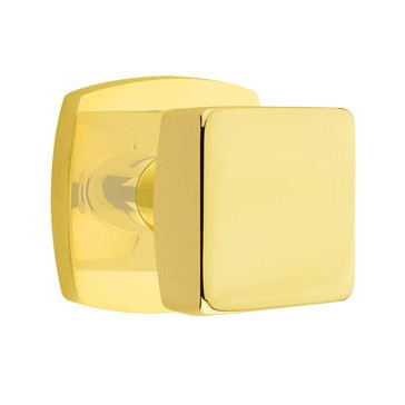 Single Dummy Square Knob with Urban Modern Rose in Unlacquered Brass