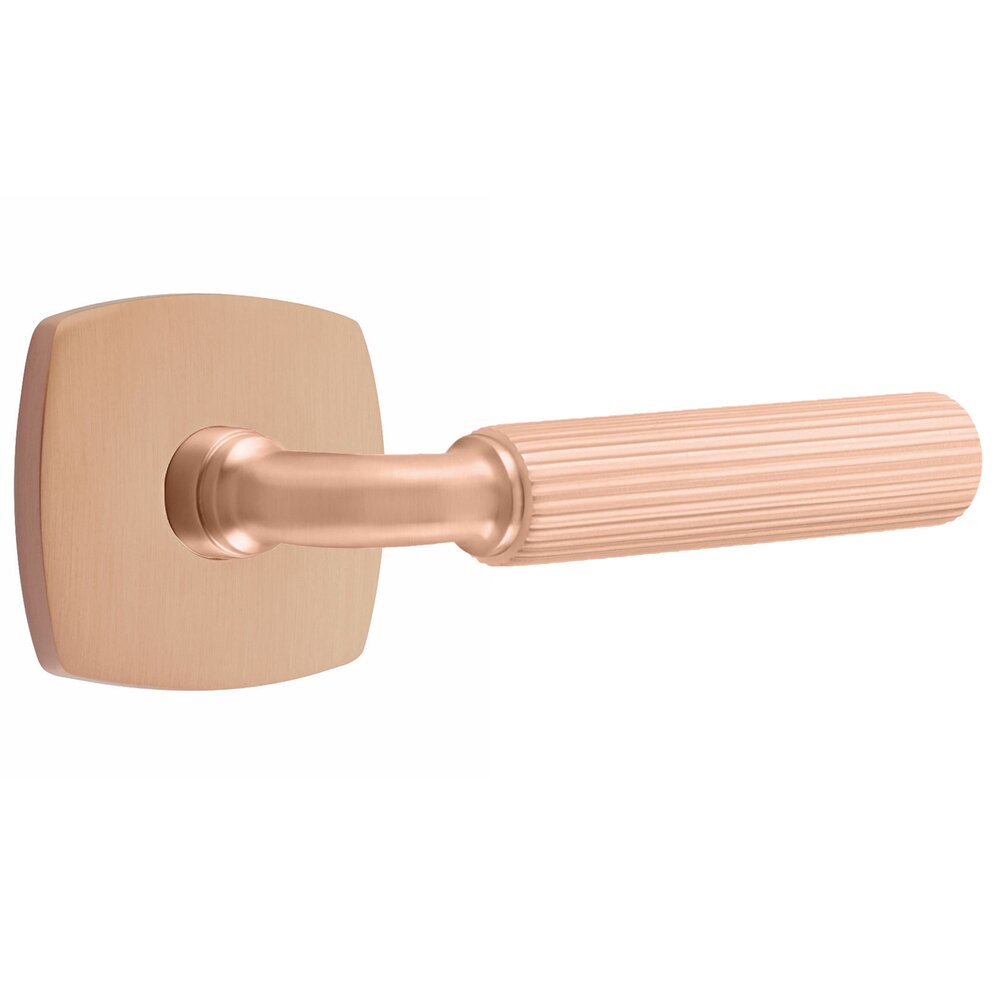 Single Dummy Straight Knurled Lever with R-Bar Stem and Urban Modern Rose in Satin Rose Gold