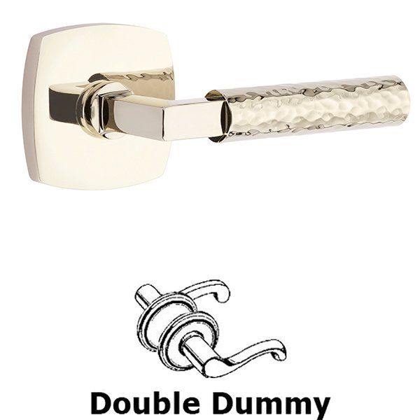 Double Dummy Hammered Lever with L-Square Stem and Urban Modern Rose in Polished Nickel