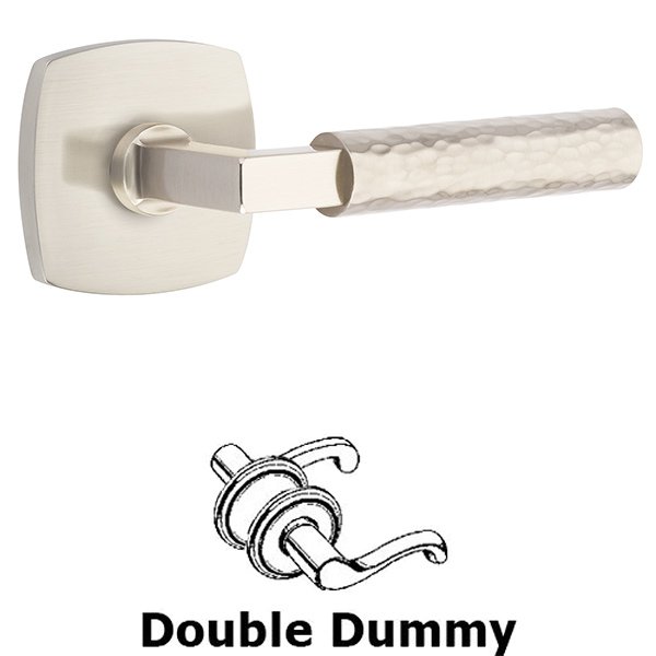 Double Dummy Hammered Lever with L-Square Stem and Urban Modern Rose in Satin Nickel