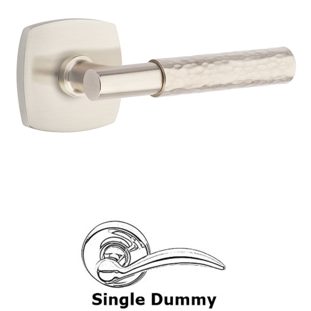 Single Dummy Hammered Lever with T-Bar Stem and Urban Modern Rose in Satin Nickel