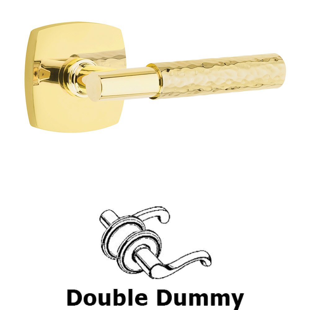 Double Dummy Hammered Lever with T-Bar Stem and Urban Modern Rose in Unlacquered Brass