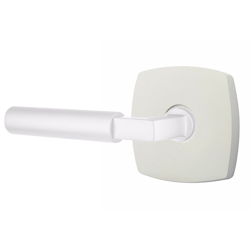 Passage Smooth Left Handed Lever with L-Square Stem and Urban Modern Rose in Matte White