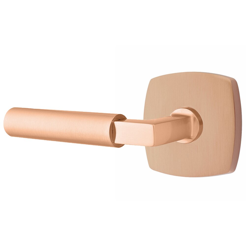 Passage Smooth Left Handed Lever with L-Square Stem and Urban Modern Rose with Concealed Screws in Satin Rose Gold