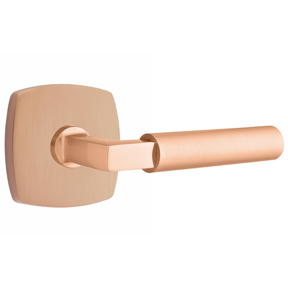 Passage Smooth Right Handed Lever with L-Square Stem and Urban Modern Rose with Concealed Screws in Satin Rose Gold