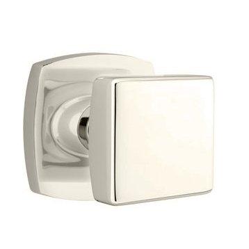 Passage Square Knob And Urban Modern Rose With Concealed Screws in Polished Nickel