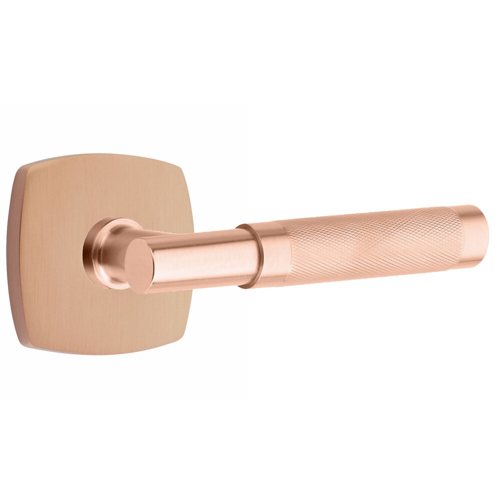 Passage Knurled Right Handed Lever with T-Bar Stem and Urban Modern Rose in Satin Rose Gold