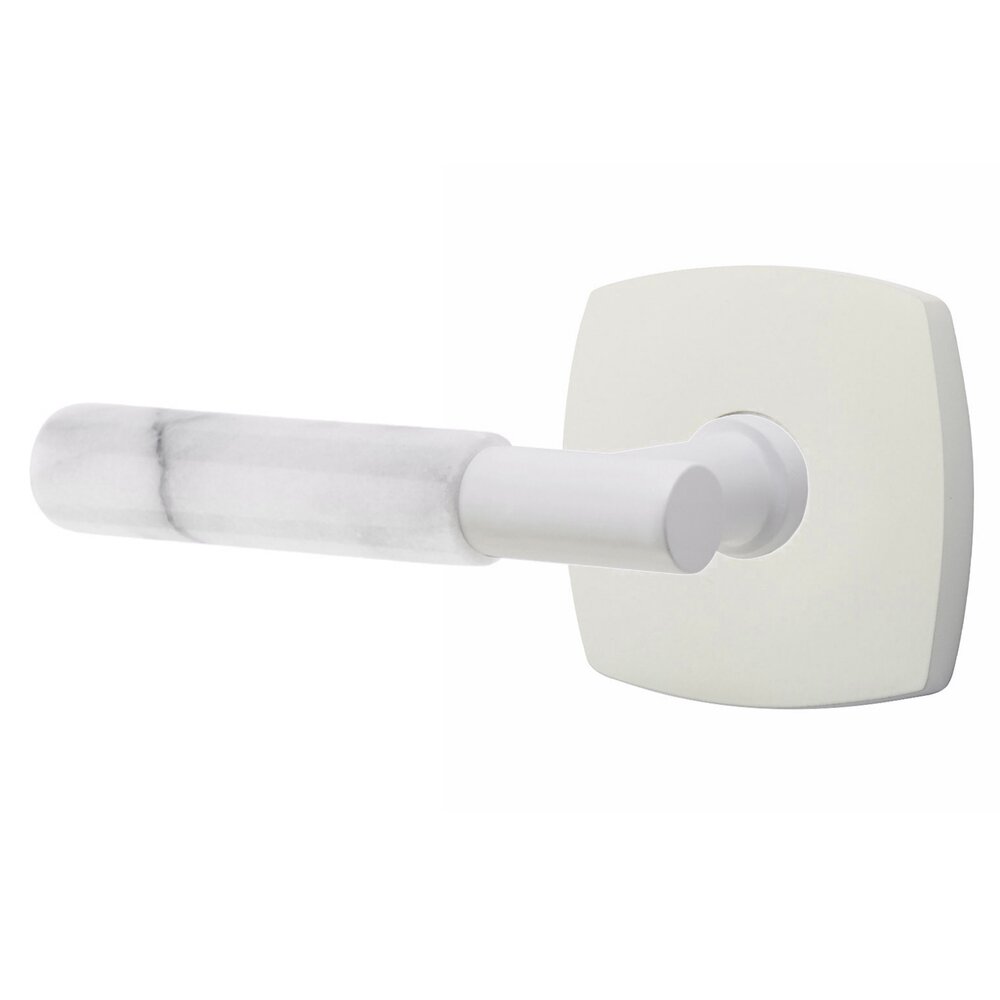 Passage White Marble Left Handed Lever With T-Bar Stem And Urban Modern Rose In Matte White