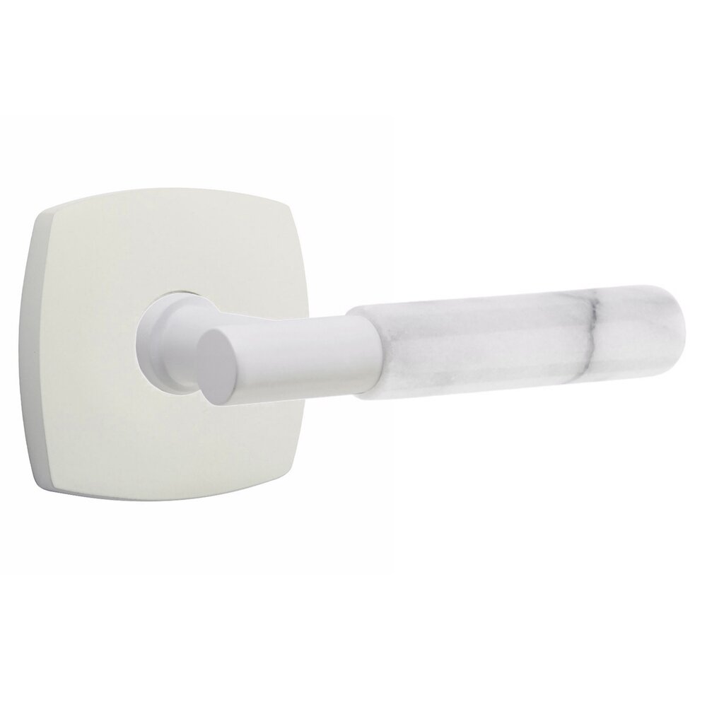 Passage White Marble Right Handed Lever With T-Bar Stem And Urban Modern Rose In Matte White