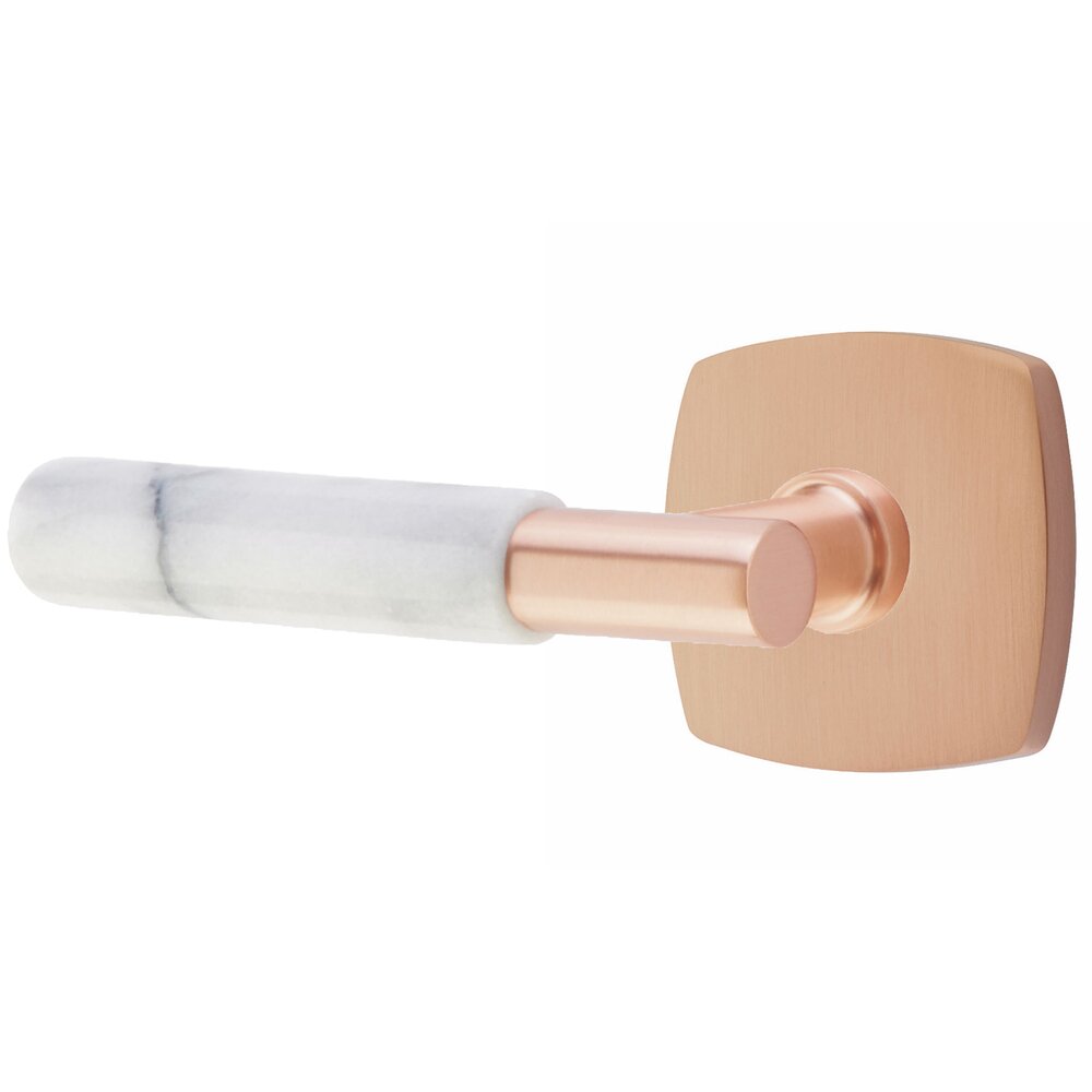 Passage White Marble Left Handed Lever With T-Bar Stem And Urban Modern Rose In Satin Rose Gold