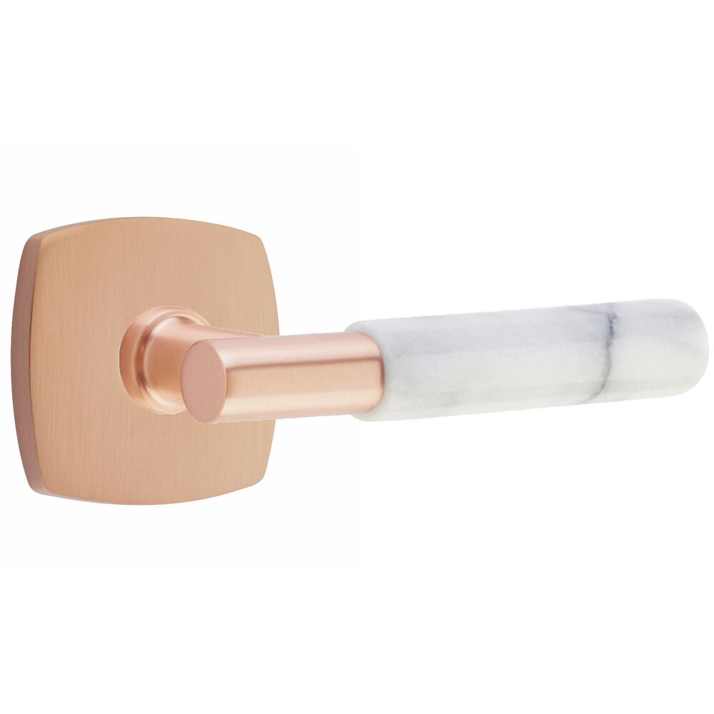 Passage White Marble Right Handed Lever With T-Bar Stem And Urban Modern Rose In Satin Rose Gold
