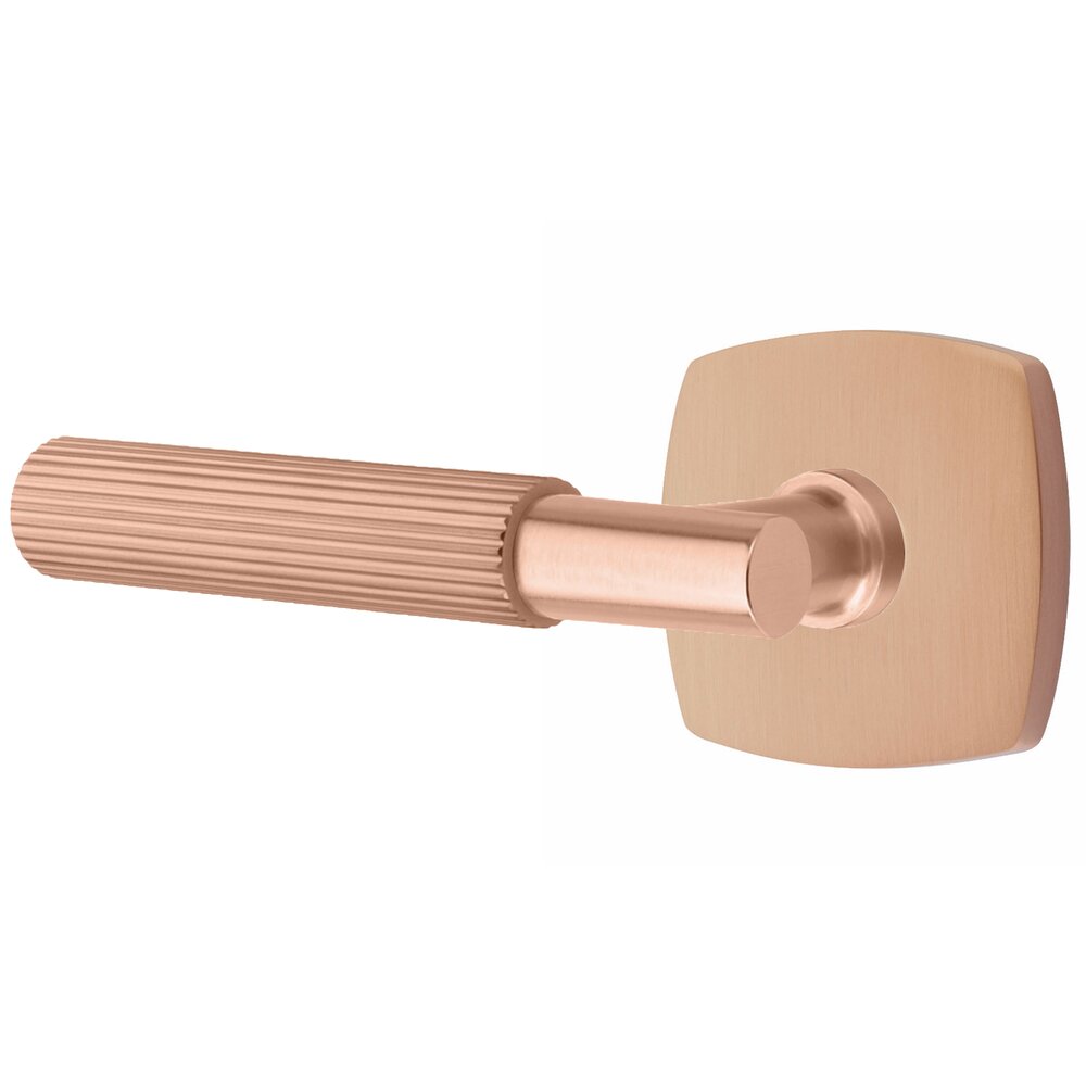 Passage Straight Knurled Left Handed Lever With T-Bar Stem And Urban Modern Rose In Satin Rose Gold