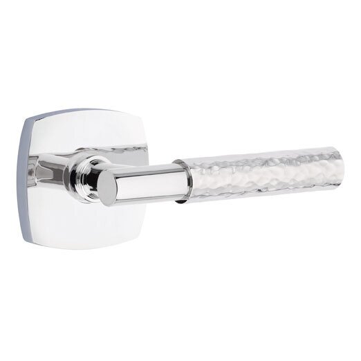 Passage Hammered Right Handed Lever with T-Bar Stem and Urban Modern Rose in Polished Chrome