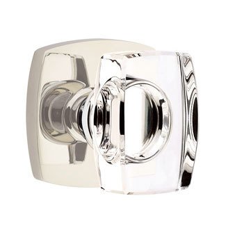 Passage Square Glass Knob with Urban Modern Rose in Polished Nickel