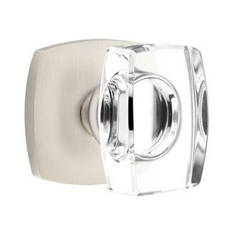 Passage Square Glass Knob and Urban Modern Rose with Concealed Screws  in Satin Nickel