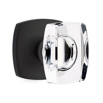 Passage Square Glass Knob and Urban Modern Rose with Concealed Screws in Flat Black