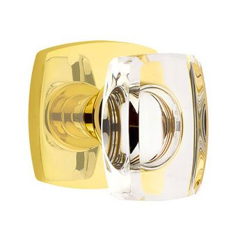 Passage Square Glass Knob and Urban Modern Rose with Concealed Screws  in Unlacquered Brass