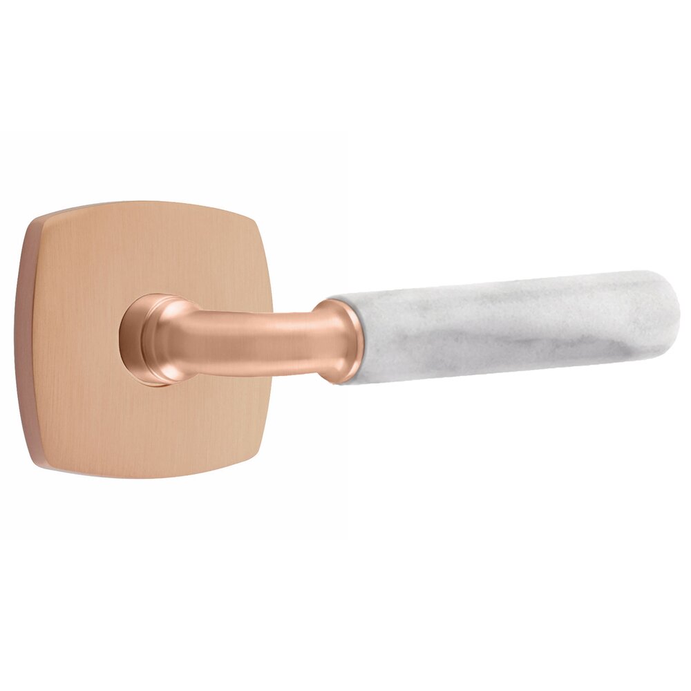 Privacy White Marble Right Handed Lever with R-Bar Stem and Urban Modern Rose in Satin Rose Gold