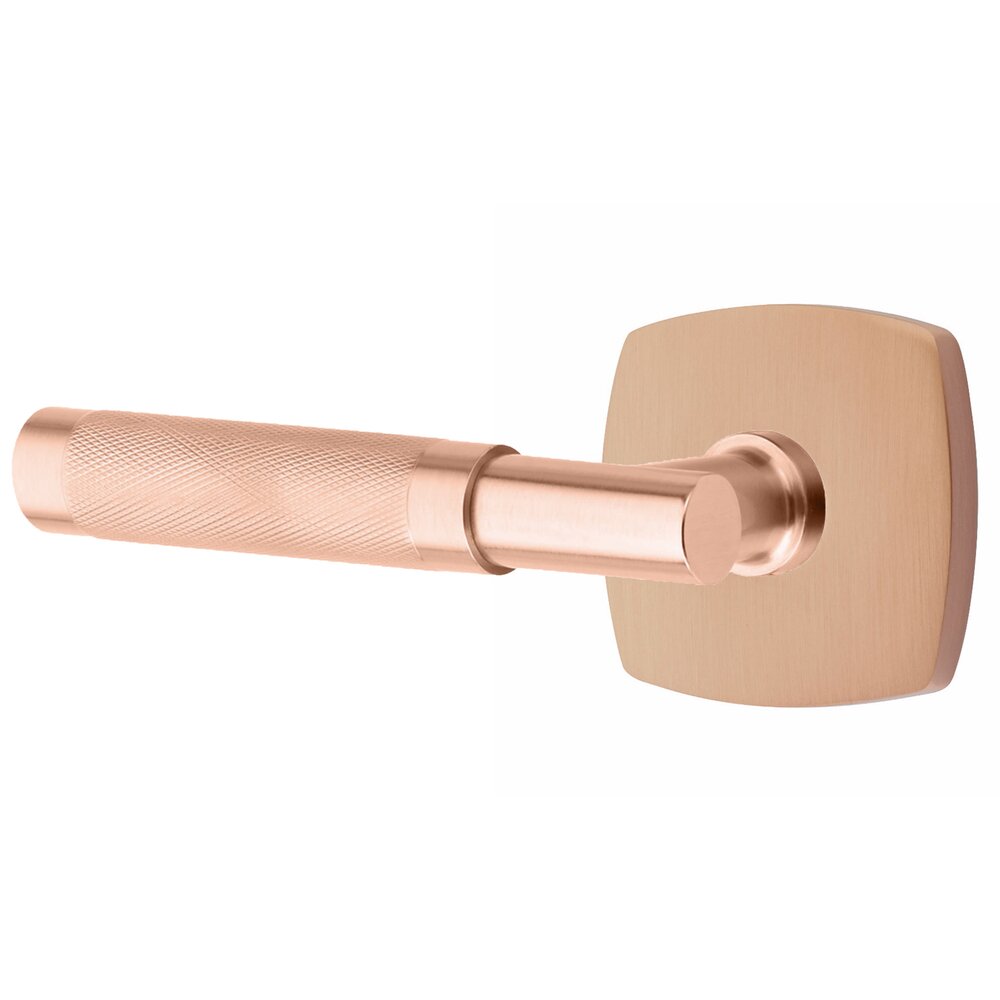 Privacy Knurled Left Handed Lever with T-Bar Stem and Urban Modern Rose in Satin Rose Gold