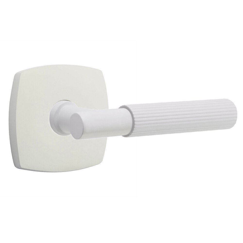 Privacy Straight Knurled Right Handed Lever With T-Bar Stem And Urban Modern Rose In Matte White