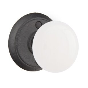 Double Dummy Madison Ivory Knob With #2 Rose in Flat Black Steel