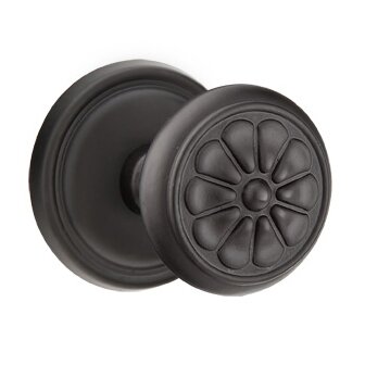 Passage Petal Knob and #12 Rose with Concealed Screws in Flat Black Bronze