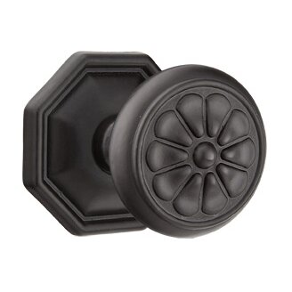 Passage Petal Knob and #15 Rose with Concealed Screws in Flat Black Bronze