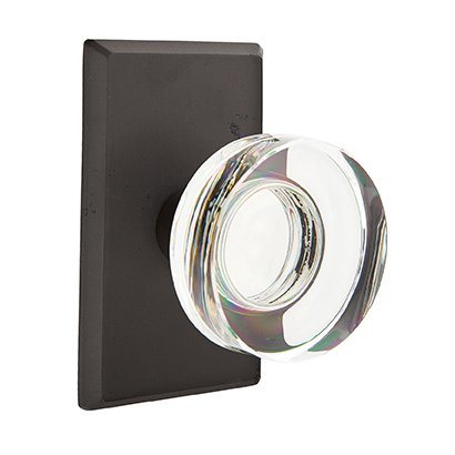 Modern Disc Glass Passage Door Knob and #3 Rose with Concealed Screws in Flat Black Bronze