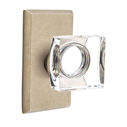Modern Square Glass Passage Door Knob and #3 Rose with Concealed Screws in Tumbled White Bronze