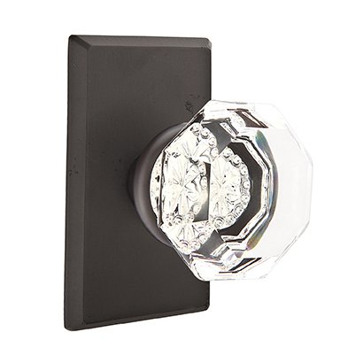 Old Town Passage Door Knob and #3 Rose with Concealed Screws in Flat Black Bronze