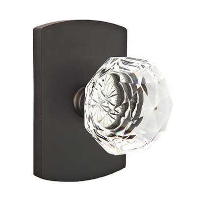 Diamond Privacy Door Knob and #4 Rose with Concealed Screws in Flat Black Bronze