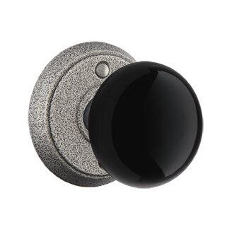 Privacy Madison Black Knob With #2 Rose in Satin Steel
